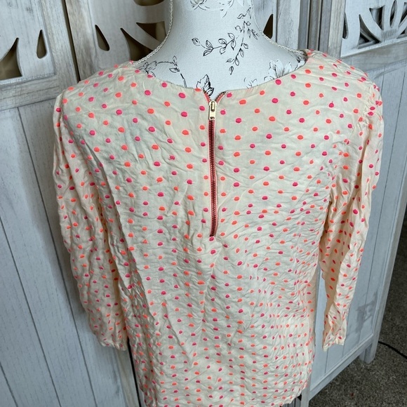 ISATO Anthropologie Cream Peasant Blouse Neon Pink Polka Dot Size Large - Picture 2 of 3